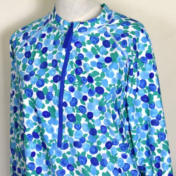J.CREW Top Blouse 2X Blue Geometric Print Zip Front Long Sleeve Machine Wash - Picture 2 of 6